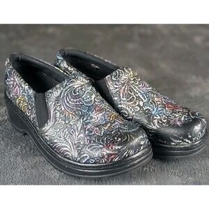 Klogs Naples Clogs Women's 10W Wide Black Lunar Tooled Leather Nursing Shoes